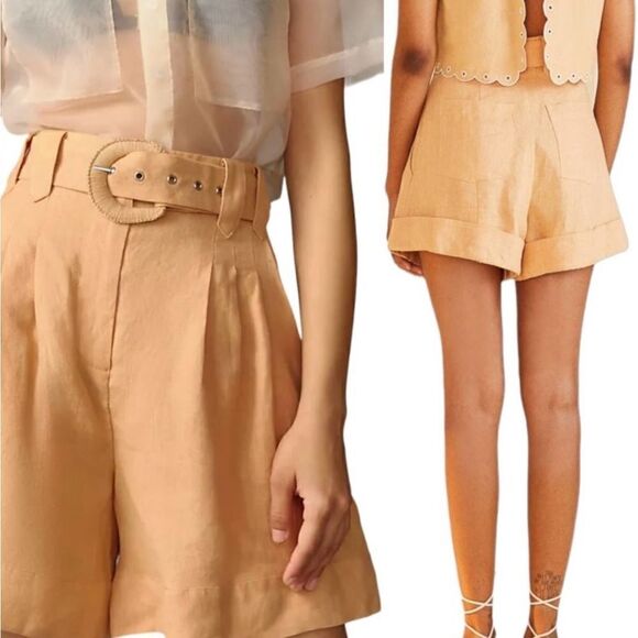 Farm Rio Beige Tailored Shorts with Belt NWT M $145